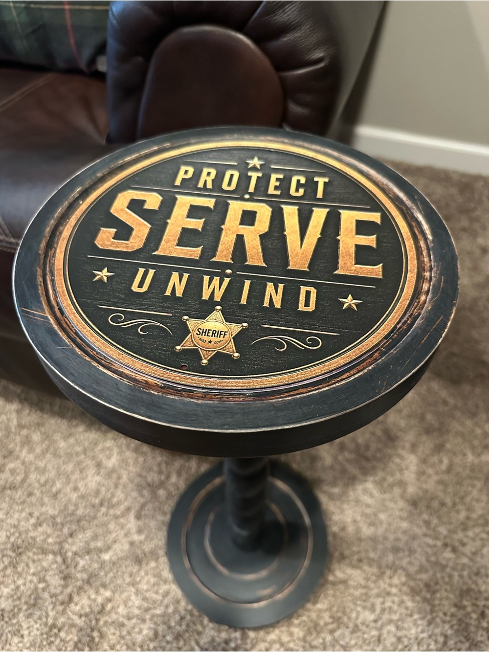 3 Day Sale! Protect Serve Unwind Sheriff Accent Side Table - Deputy Drink Table